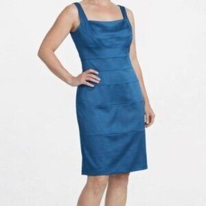 JAX Womens Dress Size 10 Blue Sleeveless Pencil Sheath Ruched Lined Fancy  NWT